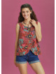 Red Floral Buttoned Summer Top