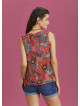 Red Floral Buttoned Summer Top