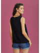 Sleeveless Boat Neck Relaxed Fit Wrap Black Top