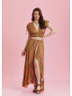 Split Front Frill Hem Orange Print Long Gypsy Skirt