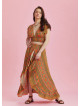 Split Front Frill Hem Orange Print Long Gypsy Skirt