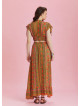 Split Front Frill Hem Orange Print Long Gypsy Skirt