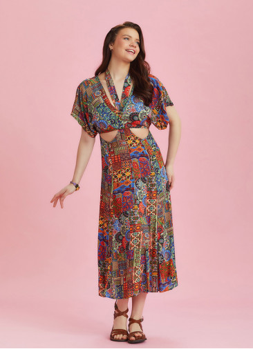 Boho Chic Style Ethnic Printed Cut Out Dress