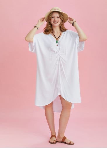 Twist Front Loose White Bat Wing Plus Size Dress