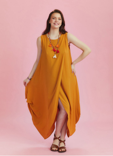 Sleeveless Front Layered Yellow Summer Baggy Dress