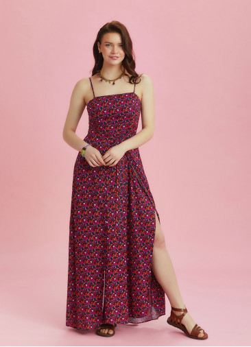 Flowers Patterned Strappy Wrap Maxi Dress