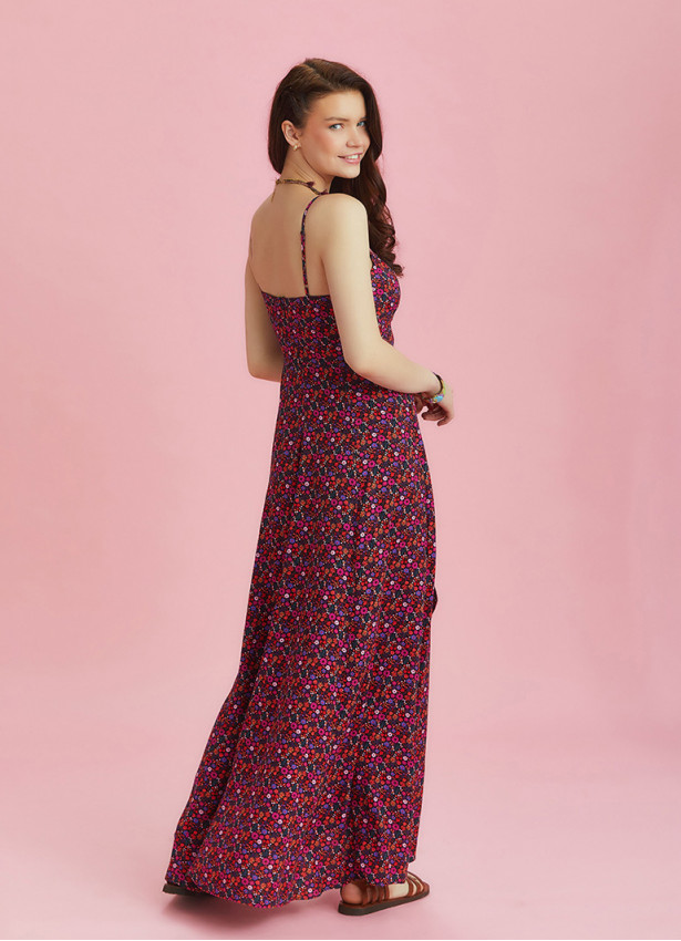 Flowers Patterned Strappy Wrap Maxi Dress