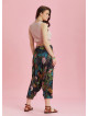 Black Floral Elastic Waist Capri Harem Pants