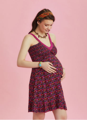 Frill Hem Gypsy Style Patterned Maternity Sundress