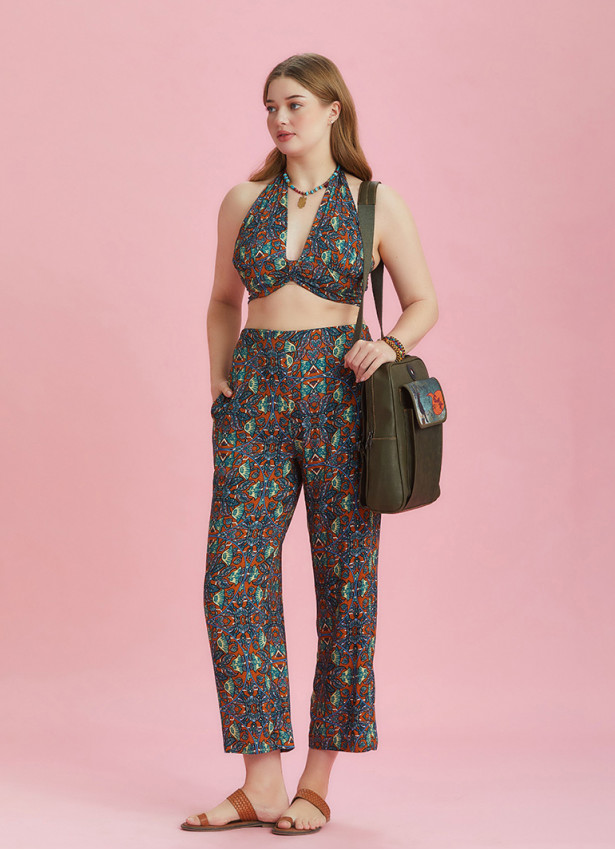 Ethnic Printed Elastic Waist Plus Size Pants