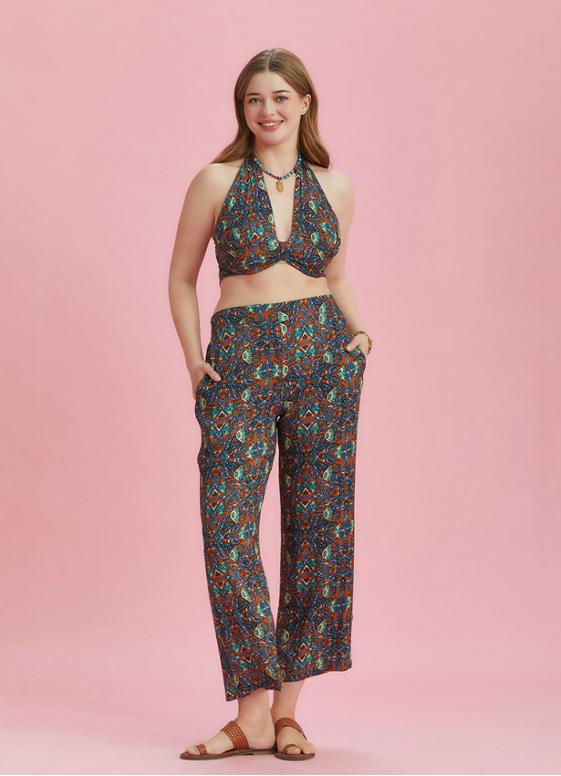 Ethnic Printed Elastic Waist Plus Size Pants