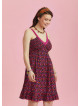 Fuchsia Flowers Patterned Lace Collar Strap Sundress