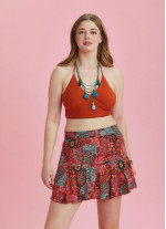 Boho Chic Style Red Print Ruffled Plus Size Skort