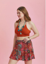 Boho Chic Style Red Print Ruffled Plus Size Skort