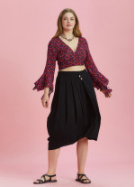 Button Closure Wrap Front Black Plus Size Skirt