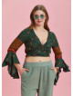 Flowers Gypsy Style Bell Sleeve Crop Plus Size Top