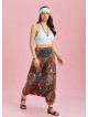 Wide Shirred Waist Boho Style Print Harem Pants