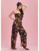 Black Floral Print Wide Leg Strapless Overall