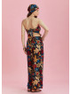 Black Floral Print Wide Leg Strapless Overall