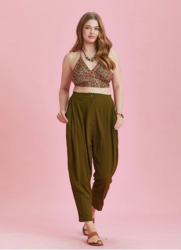 Drop Crotch Khaki Pleated Plus Size Summer Pants