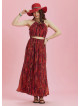 Open Back Halter Neck Red Printed Slit Sundress