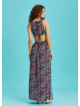 Open Back Halter Neck Printed Slit Sundress