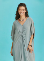 Twist Front Loose Green Bat Wing Dress