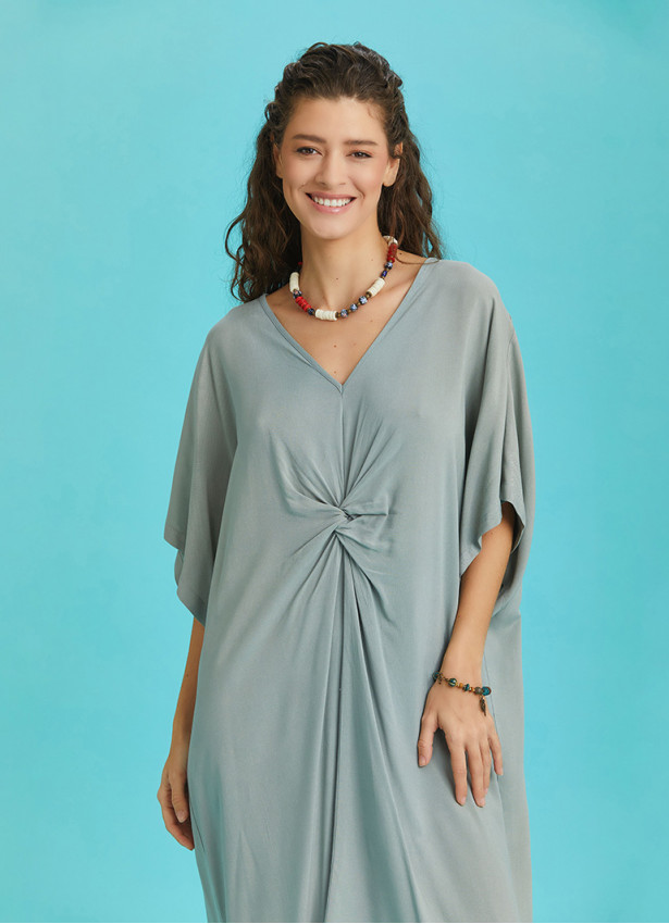 Twist Front Loose Green Bat Wing Dress