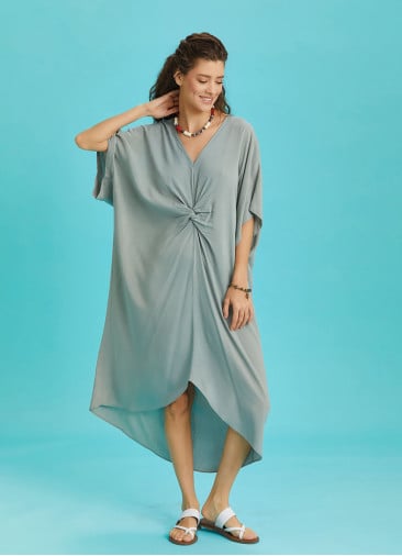 Twist Front Loose Green Bat Wing Dress