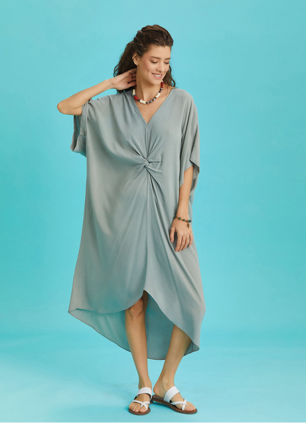 Twist Front Loose Green Bat Wing Dress