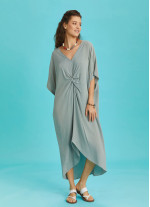 Twist Front Loose Green Bat Wing Dress