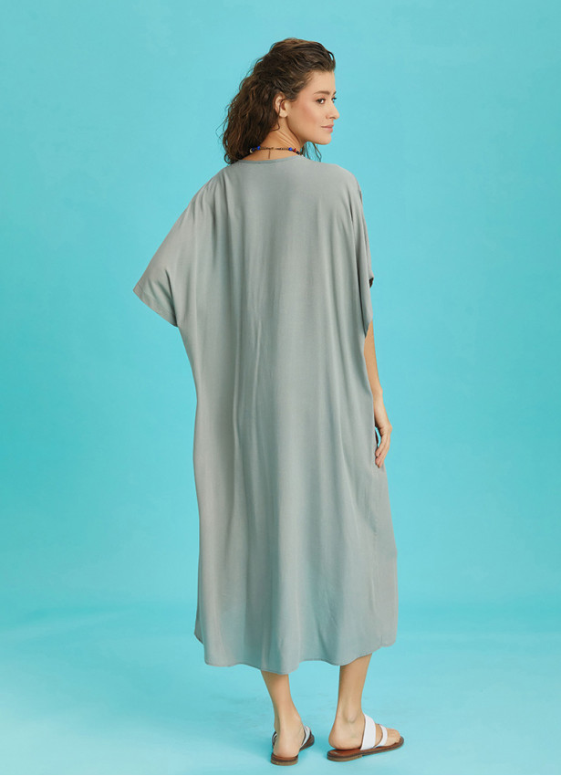 Twist Front Loose Green Bat Wing Dress