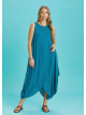 Sleeveless Front Layered Blue Baggy Summer Dress