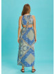 Open Back Halter Neck Blue Printed Slit Sundress