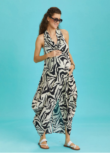 Bohemian Stylish Authentic Degaje Neck Maternity Dress