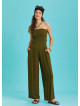 Khaki Wide Leg Strapless Overall