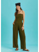 Khaki Wide Leg Strapless Overall