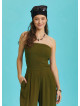 Khaki Wide Leg Strapless Overall