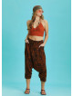 Orange Patterned Elastic Waist Capri Harem Pants