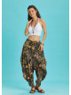 Draped Elastic Waist Floral Print Hippie Pants