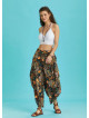 Draped Elastic Waist Floral Print Hippie Pants