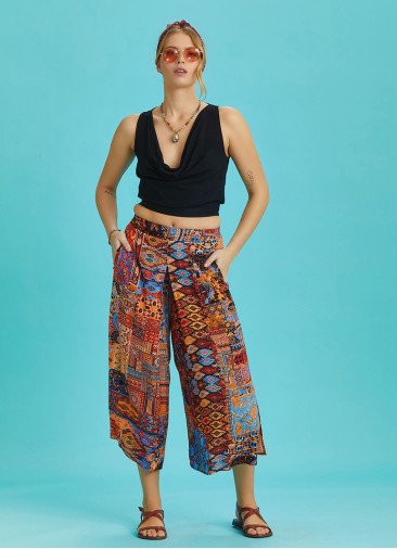 Front Pleat Detailed Women's African Pattern Capri Pants