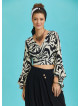 Black White Gypsy Style Bell Sleeve Crop Top