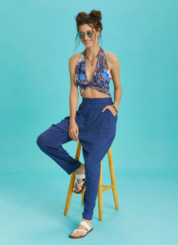 Drop Crotch Blue Pleated Summer Pants