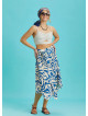 Blue Patterned Tie Waist Loose Midi Flared Skirt