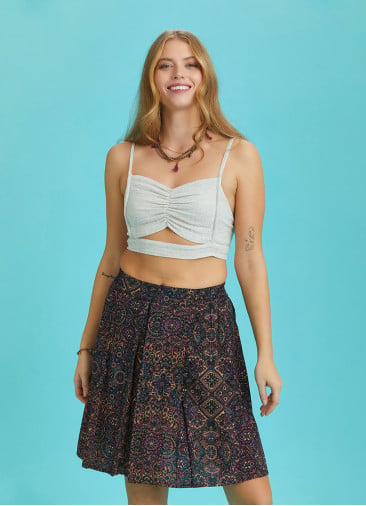 Boho Chic Printed Short Pleat Skirt