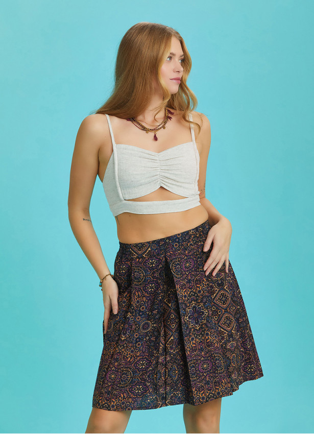 Boho Chic Printed Short Pleat Skirt