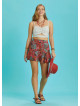 Boho Chic Style Red Print Ruffled Mini Skort