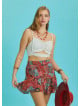 Boho Chic Style Red Print Ruffled Mini Skort