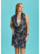 Loose Fit Wrap Front Cowl Neck Blue Tunic Dress